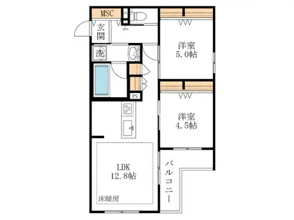 CIELOシエロ(2LDK/2階)の間取り写真