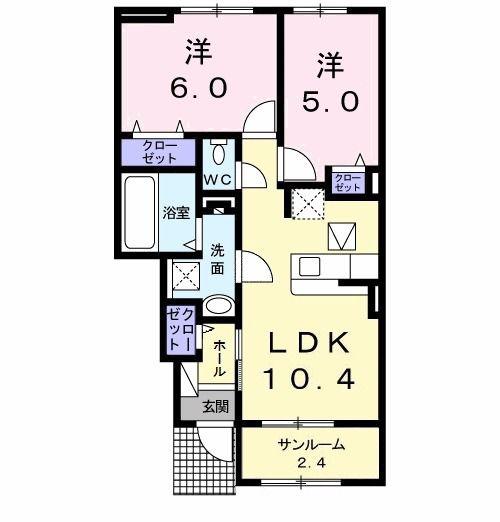 ボナールI(2LDK/1階)の間取り写真
