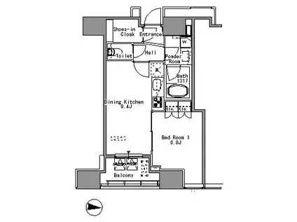 ホワイトタワー浜松町(1LDK/20階)の間取り写真