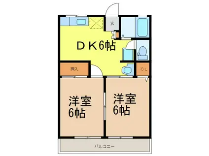 コート倉F棟(2DK/2階)の間取り写真