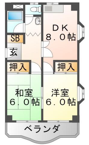 第一山本マンション(2DK/4階)の間取り写真