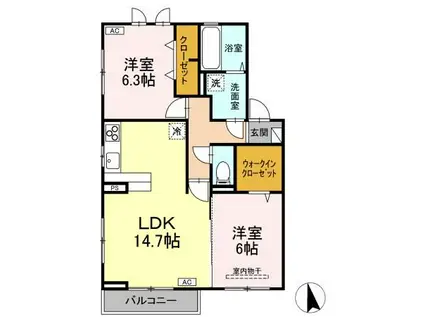 フランメゾン(2LDK/2階)の間取り写真