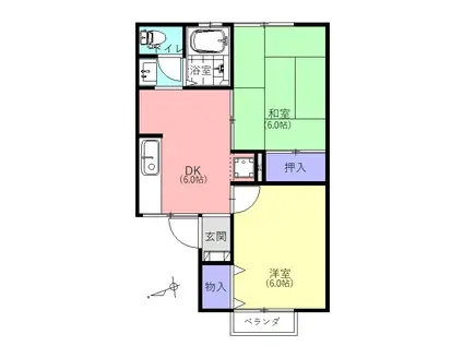 セジュール・サウスヒルズ(2DK/2階)の間取り写真