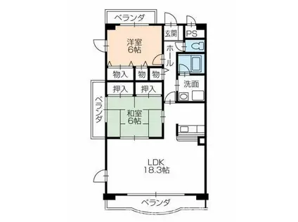 ウィンフィールド弥生(2LDK/2階)の間取り写真