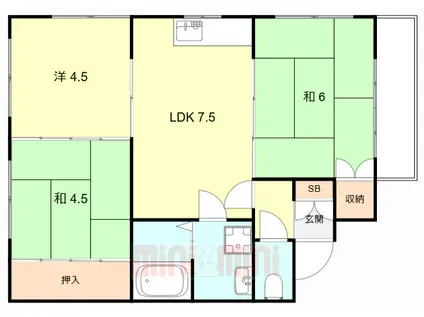 岩永ハイツ(3LDK/1階)の間取り写真