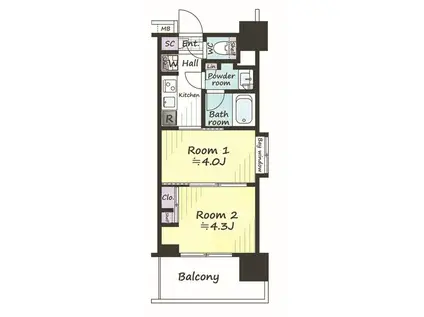 ガーラ・ヴィスタ大島(2K/6階)の間取り写真