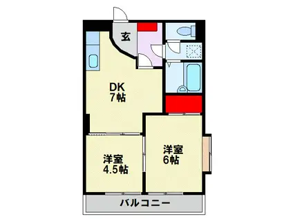 シャトレ岸の浦(2DK/3階)の間取り写真