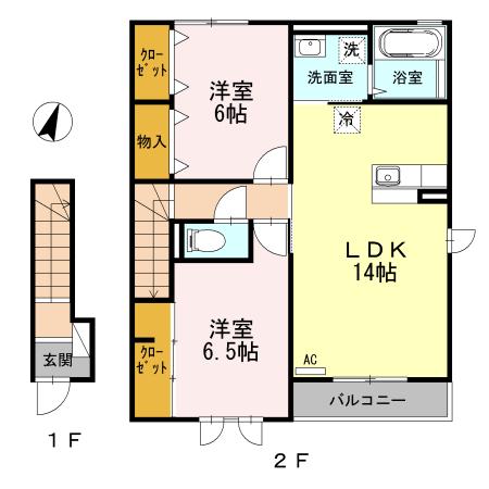グランレーヴA(2LDK/2階)の間取り写真