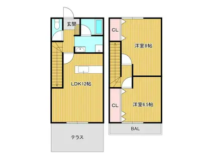ミンサータウンD棟(2LDK/1階)の間取り写真