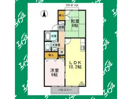 カーサデーリア花園(2LDK/2階)の間取り写真