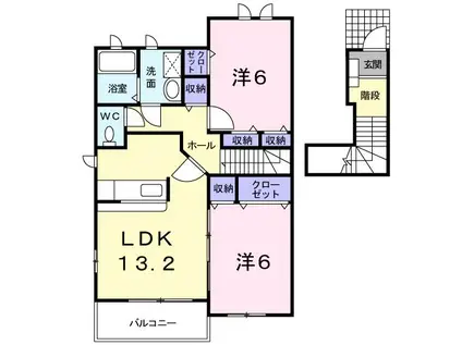 ヒルサイドタウンC(2LDK/2階)の間取り写真