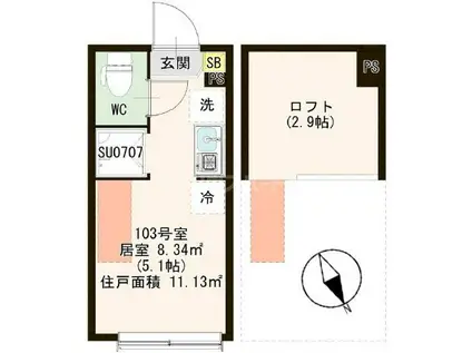 サンメイプル平井(ワンルーム/1階)の間取り写真