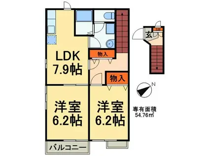 オープンガーデン(2DK/2階)の間取り写真