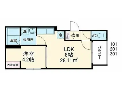 ILUSIONかしわ台(1LDK/1階)の間取り写真