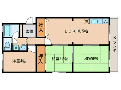 ボナール西井(3LDK/4階)の間取り写真