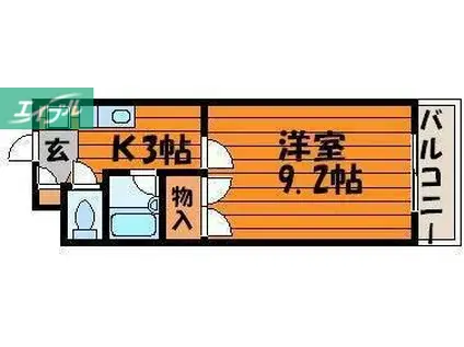 ハイツ八之坪(1K/2階)の間取り写真