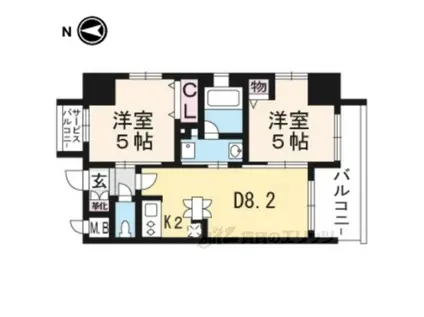 ヴィラ七条西洞院(2DK/3階)の間取り写真