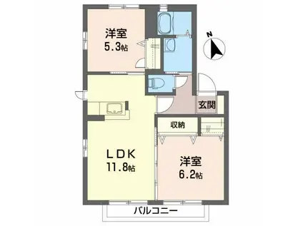 アプリコットA(2LDK/2階)の間取り写真