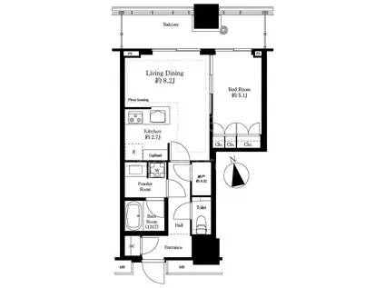 WORLD TOWER RESIDENCE(1LDK/20階)の間取り写真