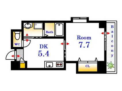 ルミエール堺町(1DK/4階)の間取り写真