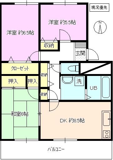 ガーデンテラス大日方A棟(3DK/1階)の間取り写真