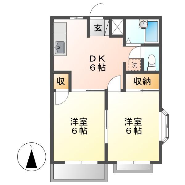 エルディムシャルマンB(2DK/2階)の間取り写真