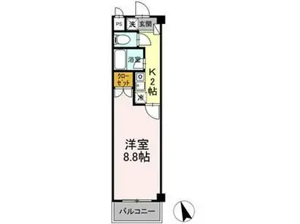 タイムD3(1K/2階)の間取り写真