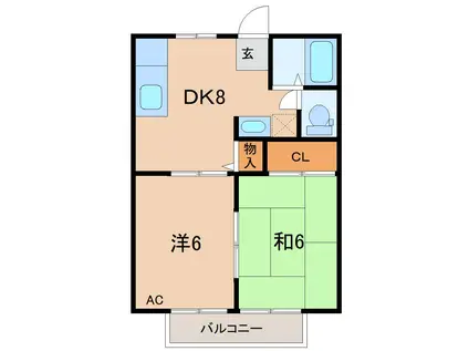 新緑と陽だまりのリモーネ(2DK/2階)の間取り写真