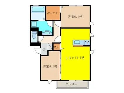 セジュール秀峰(2LDK/3階)の間取り写真