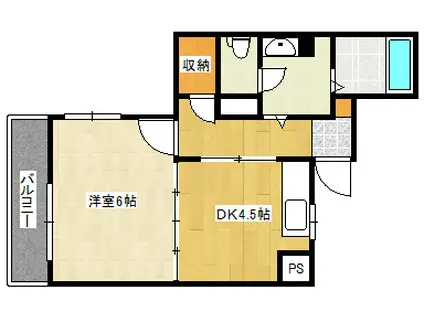 ザ・シティ塚口(1DK/4階)の間取り写真