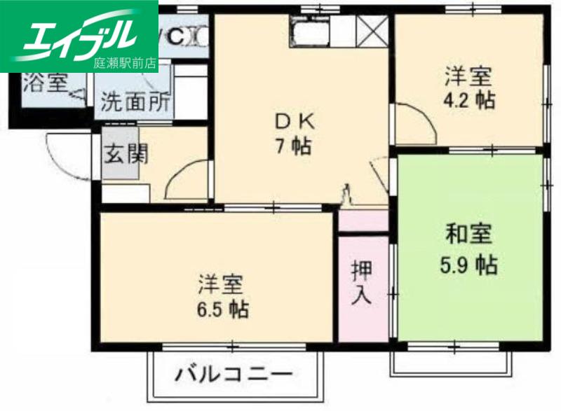 ルナール玉島A棟(3DK/2階)の間取り写真