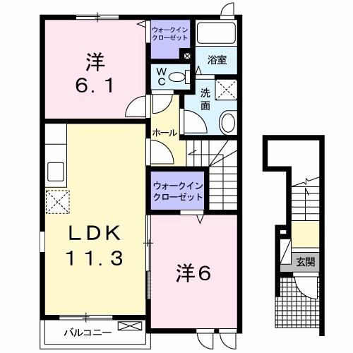 アリーヴィオA(2LDK/2階)の間取り写真