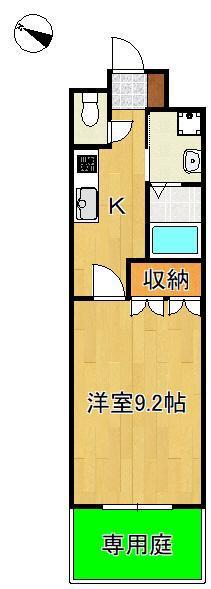 ローズガーデン(1K/1階)の間取り写真