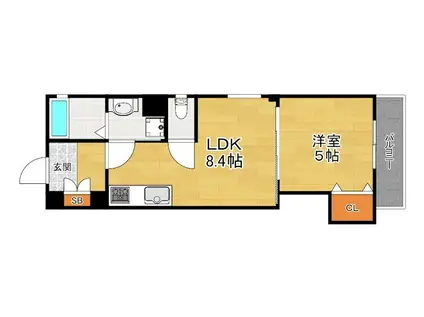 クリエオーレ牧野本町(1LDK/3階)の間取り写真