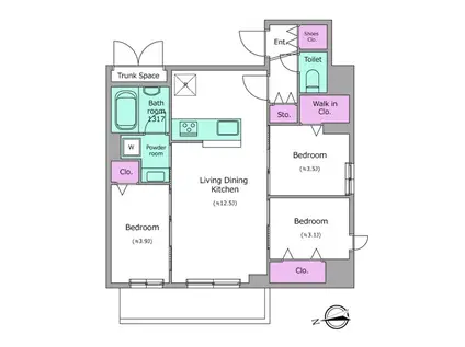 ドゥーエ日暮里III(3LDK/9階)の間取り写真