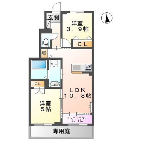 CHAMP DE PIERRE(2LDK/1階)の間取り写真