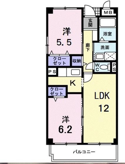 ラ・コスモス(2LDK/1階)の間取り写真