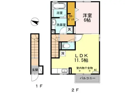 ヴィレッジパイン(1LDK/2階)の間取り写真