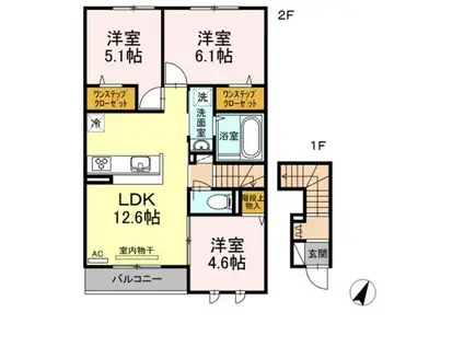 メゾン ド プリュネ B(3LDK/2階)の間取り写真