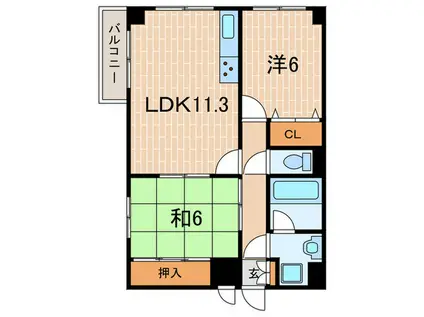 アミティ松本(2LDK/1階)の間取り写真