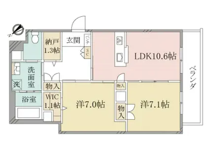ヘーベルヴィレッジ西船橋駅前パティオメープル(2LDK/7階)の間取り写真