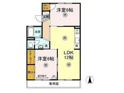 グレースタウン原B棟(2LDK/1階)の間取り写真