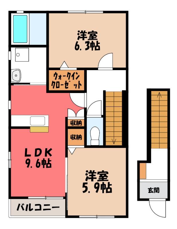 エクセレンテB(2LDK/2階)の間取り写真