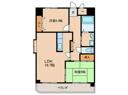 グランドゥール・オニクラ(2LDK/4階)の間取り写真