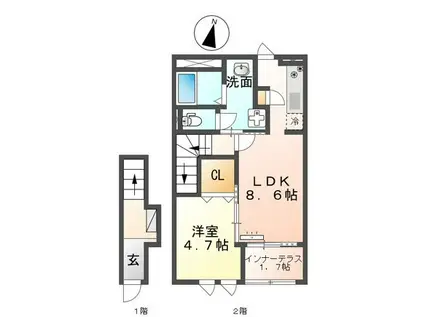 カーサフェリーチェ御幸(1LDK/2階)の間取り写真