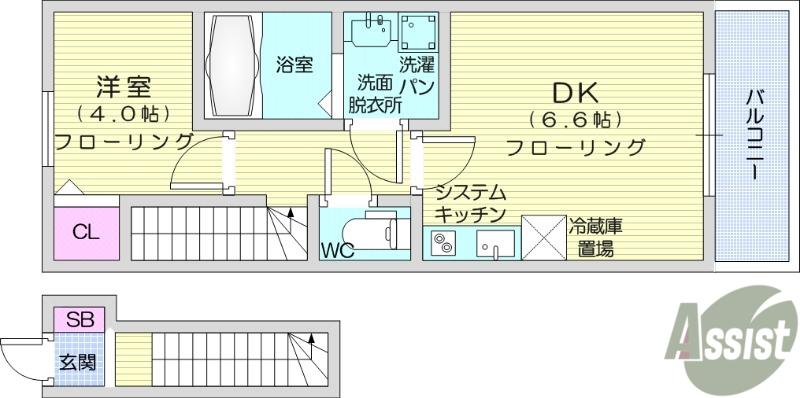 パール・ワンA(1DK/2階)の間取り写真