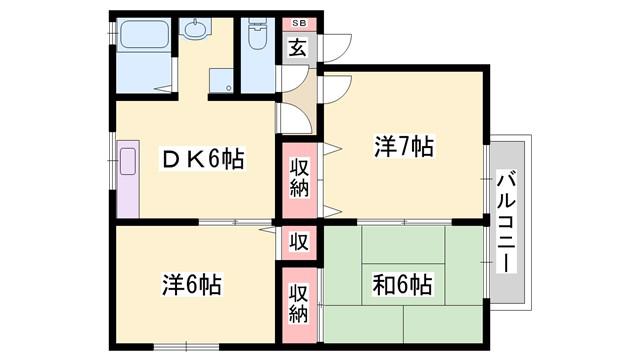 ビューラー高砂A棟(3DK/1階)の間取り写真