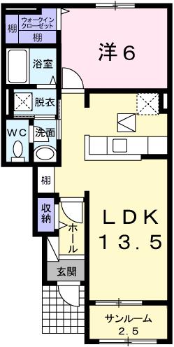 ミルキーウェイA(1LDK/1階)の間取り写真