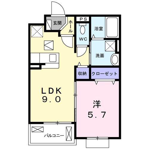 グランソレイユ楠葉III(1LDK/1階)の間取り写真