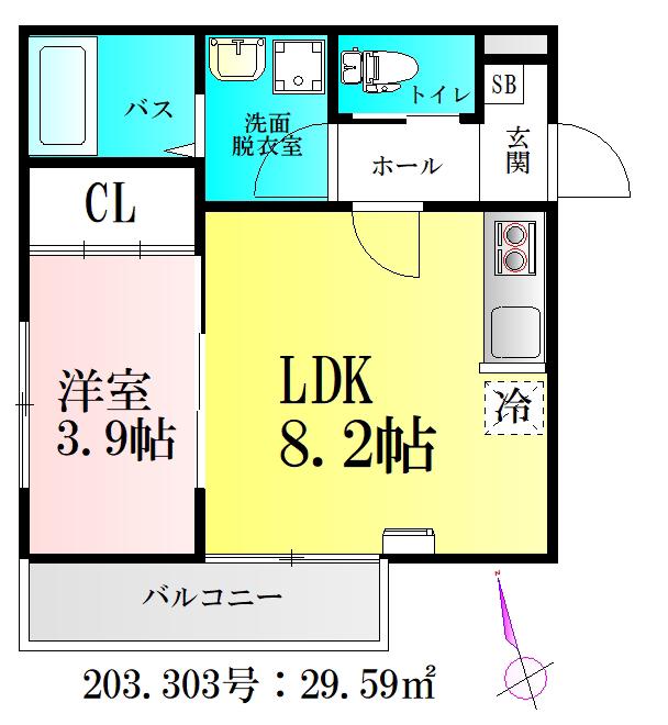 アプリーレ北仙台(1LDK/3階)の間取り写真